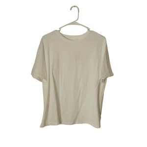 MNG Mango Top Womens Medium Short Sleeve Flower Edged Sleeves Committed White